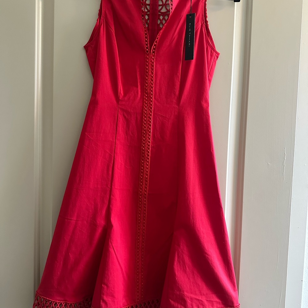Elie Tahari Red Embellished Sleeveless Midi Dress